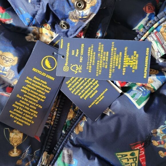 New Polo Bear Ralph Lauren Boy Water Repellent Navy Down Hood Pony Jacket - Picture 8 of 16